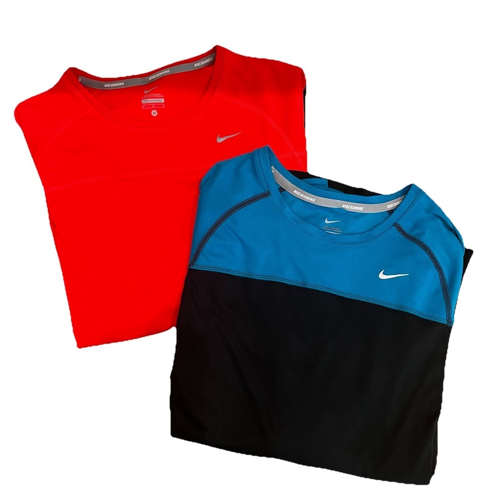 Lot (2) Nike Dri-Fit Women's Running Shirts Long Sleeve, Size Medium‎ Coral Blue